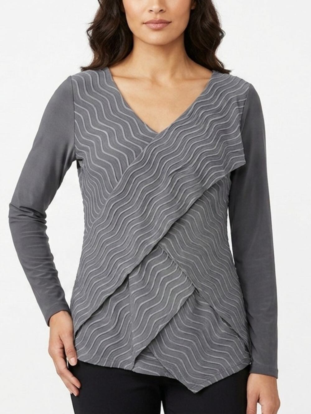 NY Collection Polyester Blend Gray Geometric Lightweight Top Women Size S